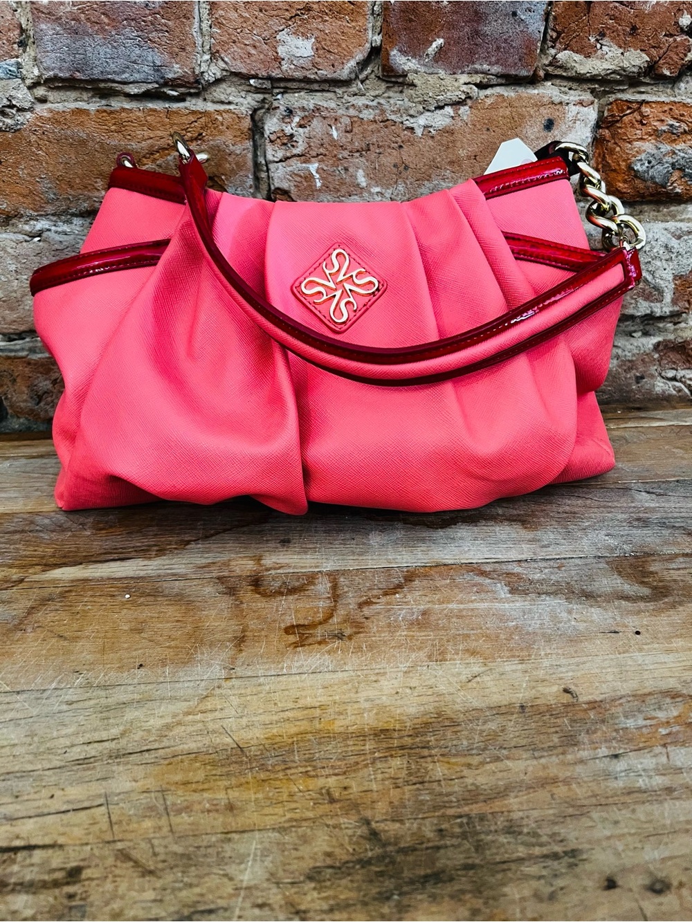 Women's Pink Shoulder Bag with Gold Accent